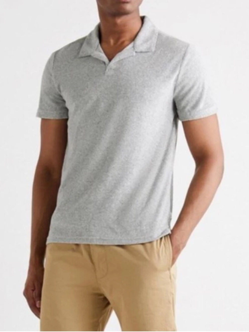 NWT Onia polo shirt Men’s M towel terry johnny collar grey $120